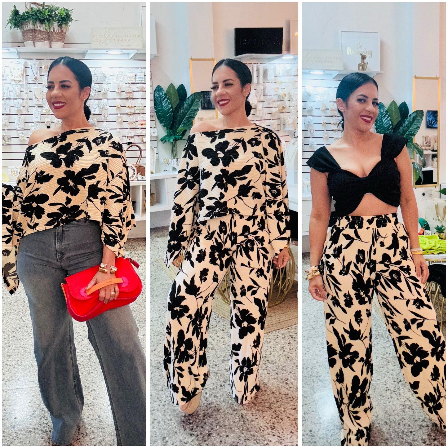 Ivory and Black Flower Set