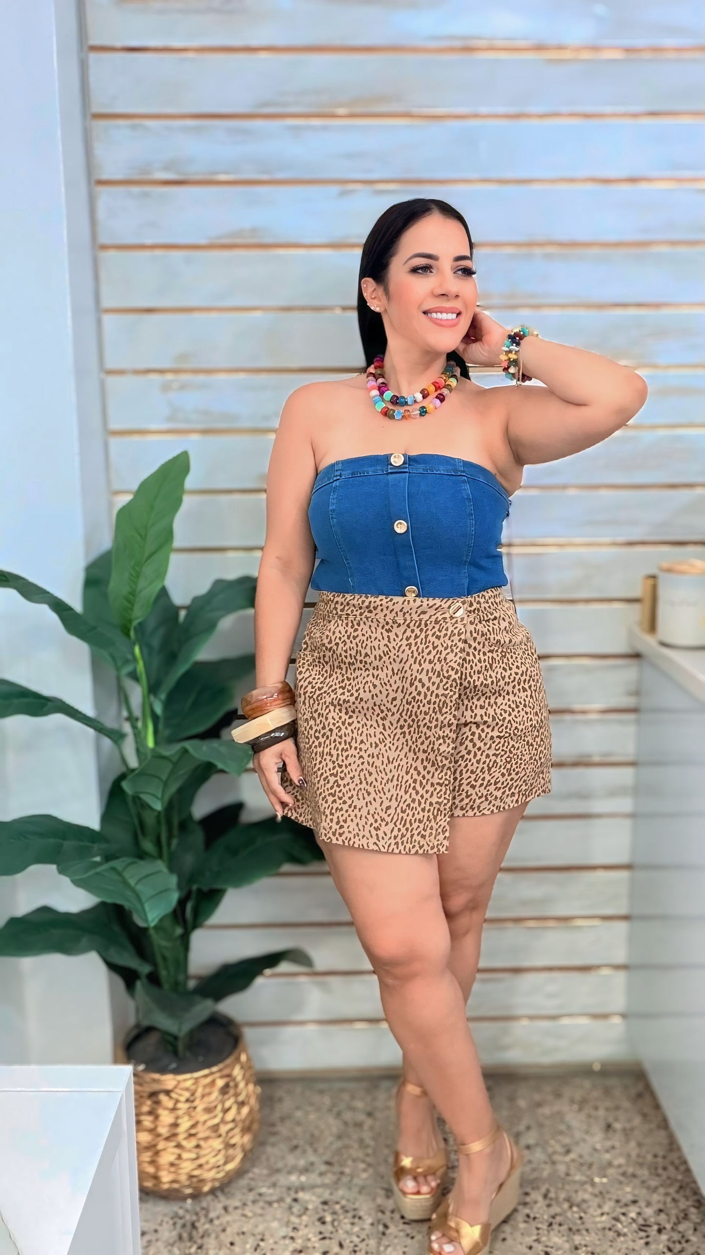 Denim strapple top