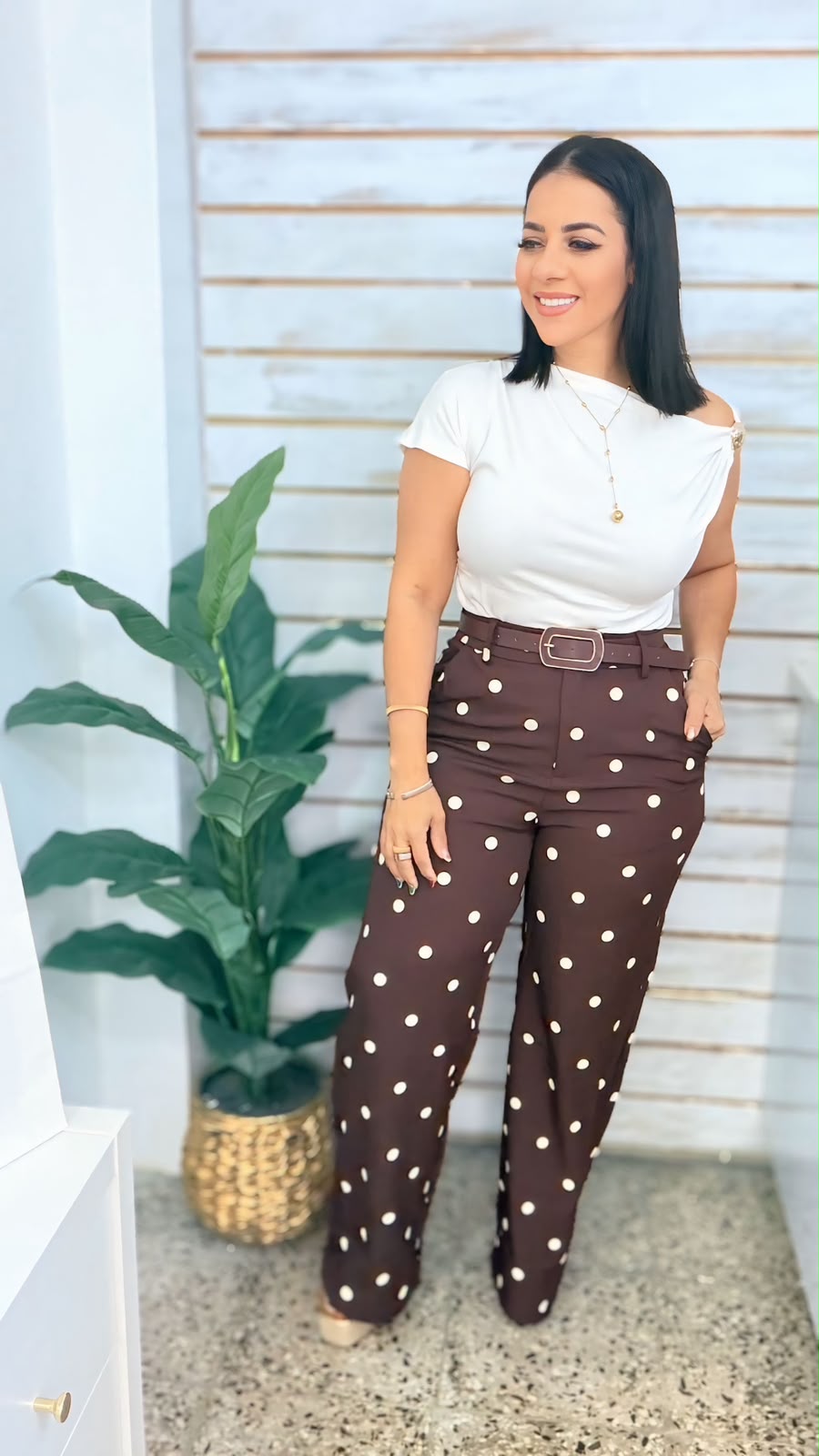 Burgunday PolkaDots Pants with Belt
