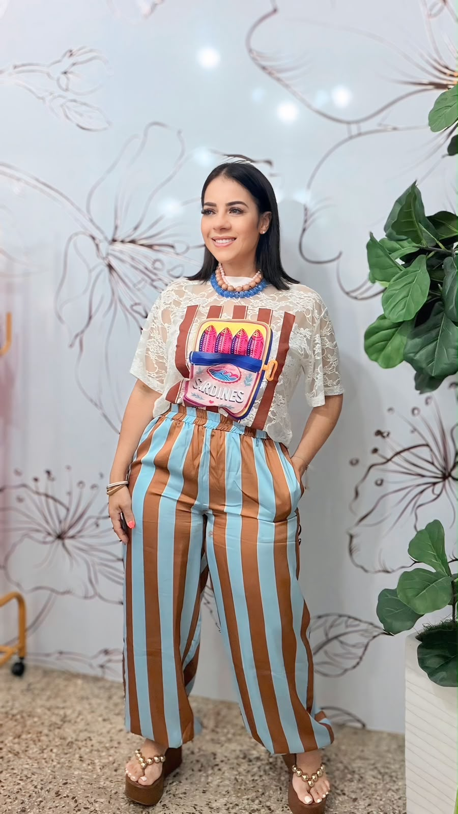 Stripe Satin Brown Pants