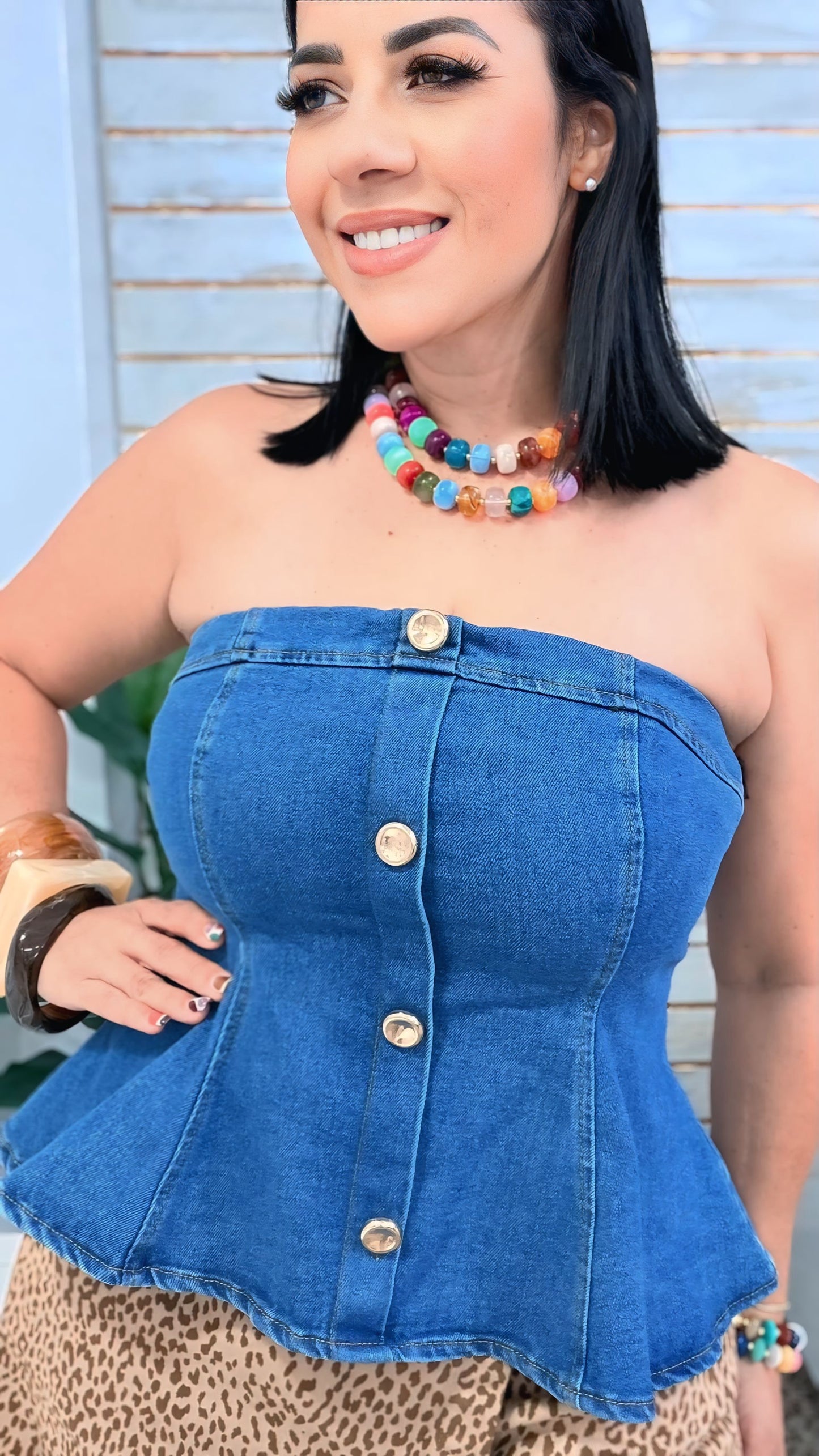 Denim strapple top