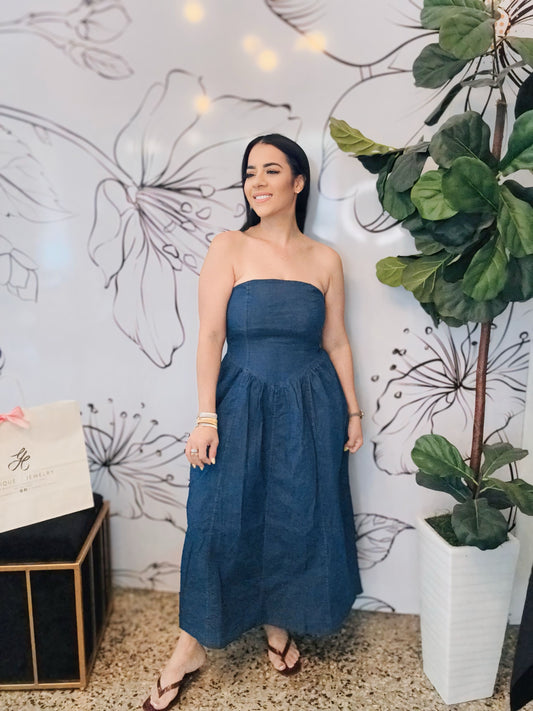 V Denim Dress