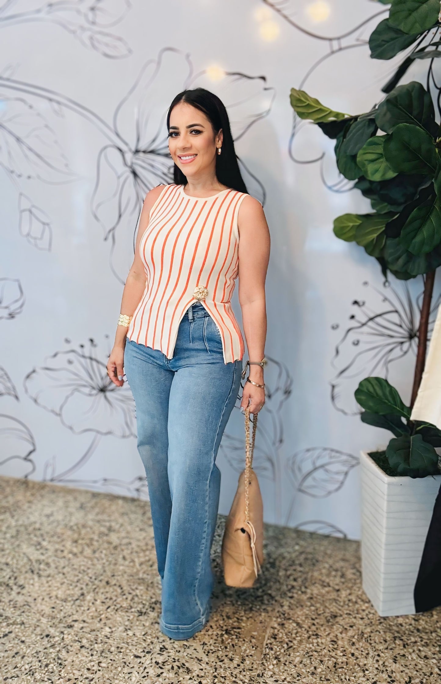 Orange and ivory top