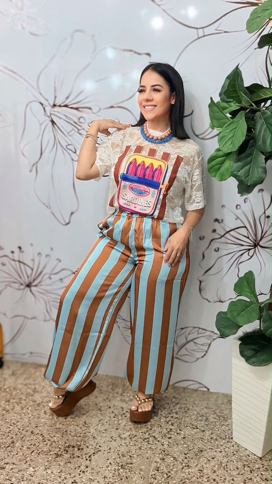 Stripe Satin Brown Pants