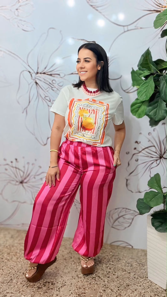 Stripe Satin Rose Pant