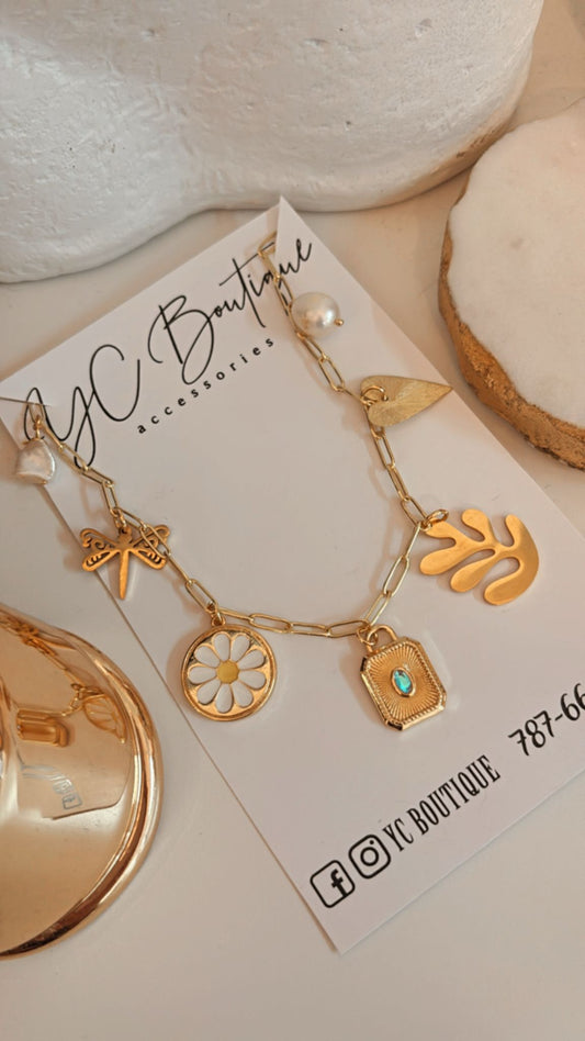 Charm Bracelet with Gold & Pearl Accents