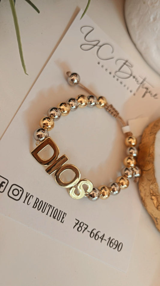 Beaded "Dios" Bracelet - Gold & Silver Mix