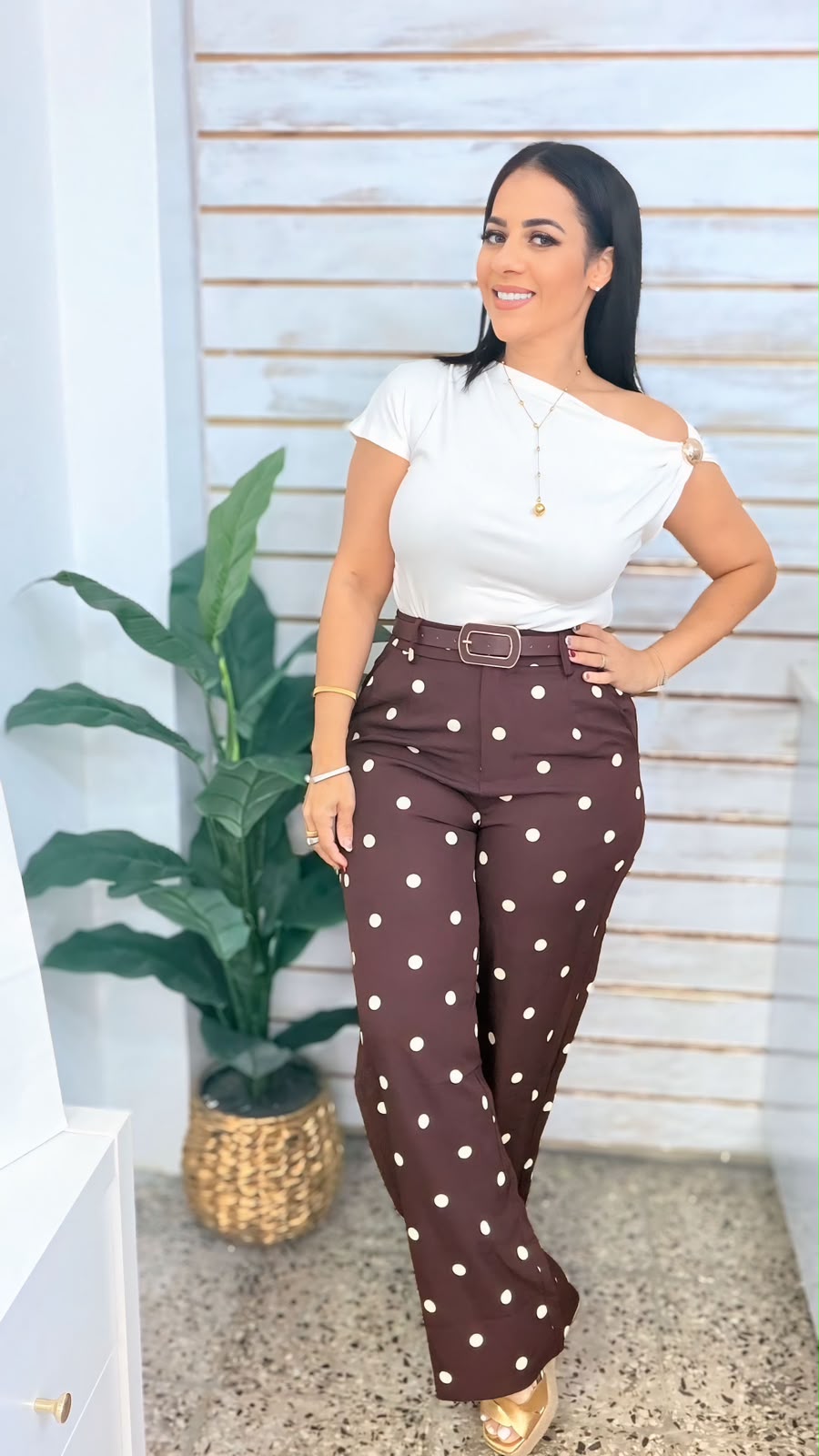 Burgunday PolkaDots Pants with Belt