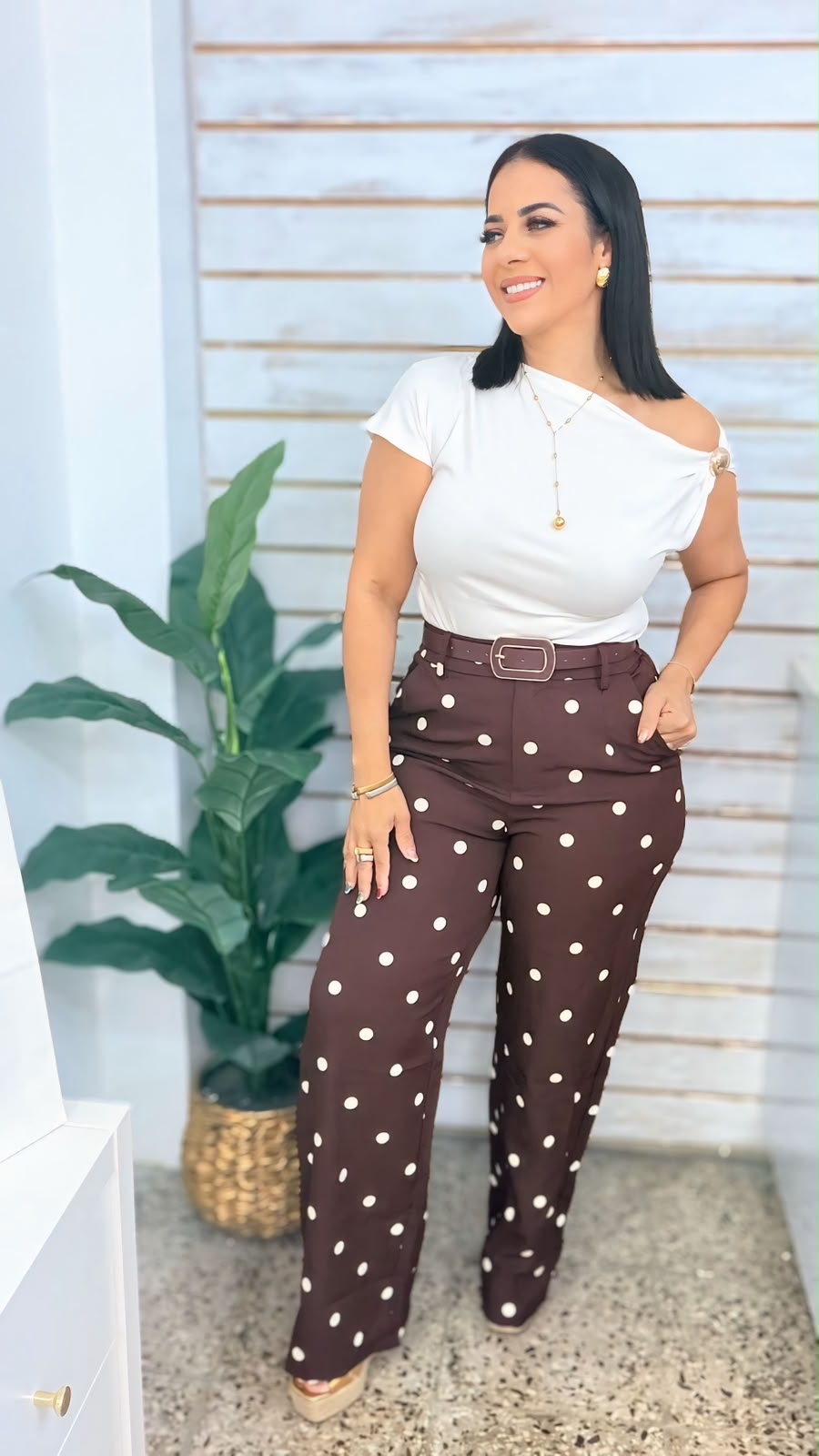 Burgunday PolkaDots Pants with Belt