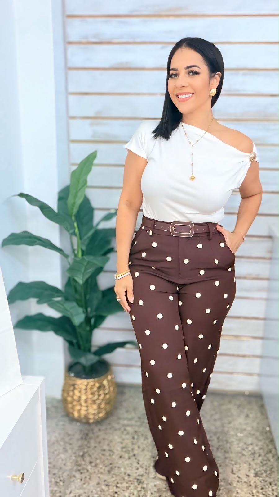 Burgunday PolkaDots Pants with Belt