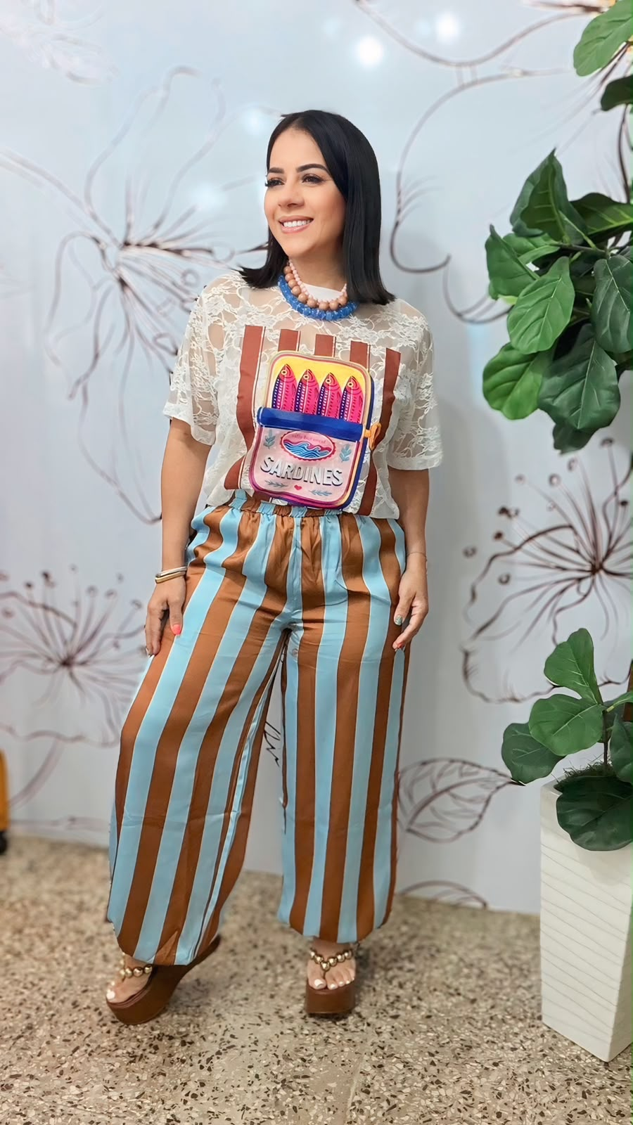 Stripe Satin Brown Pants